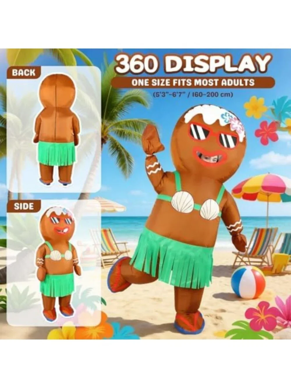 Funny Inflatable Gingerbread Man Costume for Adults - Tropical Christmas Hula